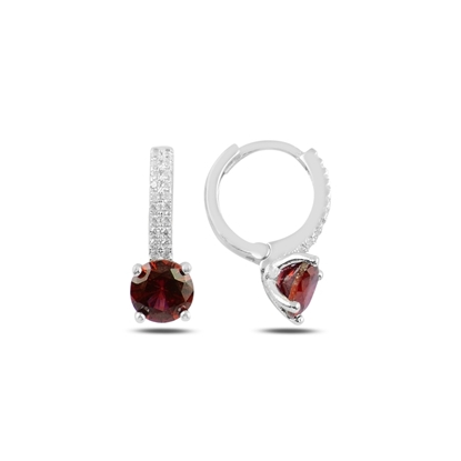 Resim Rodyum Kaplama Garnet Zirkon (Koyu Kırmızı) Zirkon Taşlı Gümüş Küpe