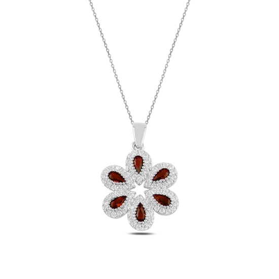 Ürün resmi: Rodyum Kaplama Garnet Zirkon (Koyu Kırmızı) Zirkon Taşlı Gümüş Bayan Kolye