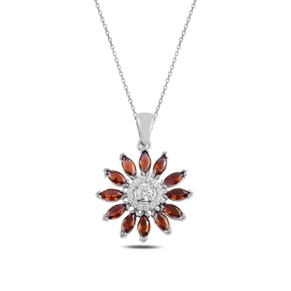 Resim Garnet Zirkon (Koyu Kırmızı) Zirkon Taşlı Gümüş Bayan Kolye