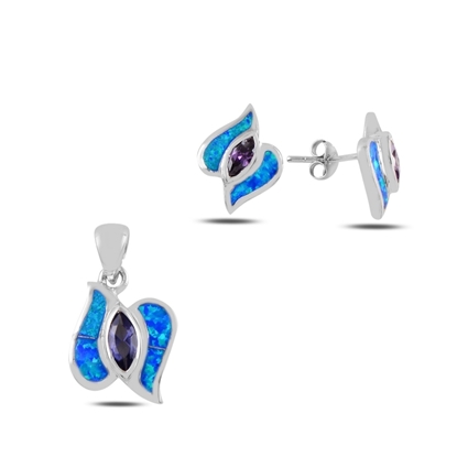 Resim Opal & Ametist Zirkon Taşlı Gümüş Bayan Set