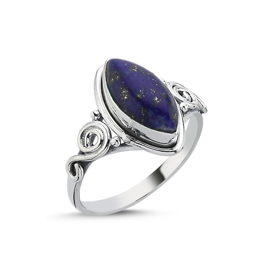 Ürün resmi: Lapis Lazuli & Etnik Detaylı Gümüş Bayan Yüzük