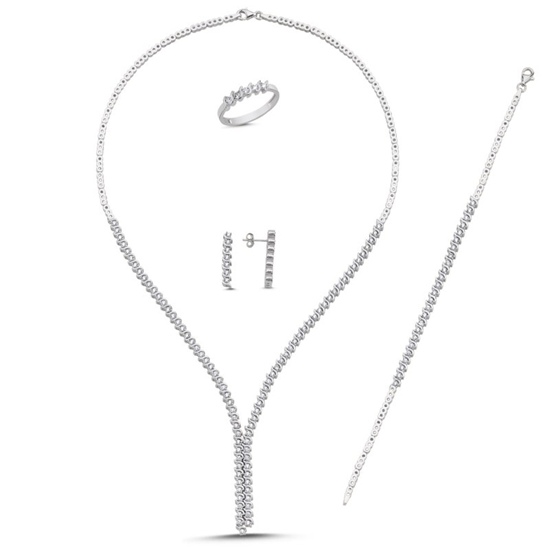 Ürün resmi: Rodyum Kaplama Zirkon Taşlı Su Yolu Gümüş Bayan Set