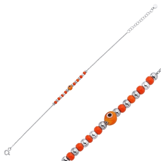 Ürün resmi: Rodyum Kaplama Turuncu Göz & Gümüş Bayan Miyuki Bileklik