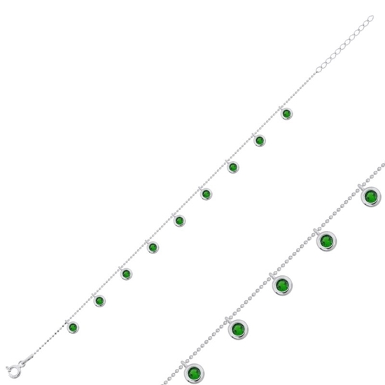 Ürün resmi: Rodyum Kaplama Zümrüt Zirkon Taşlı Sallantılı Şans Gümüş Bayan Bileklik