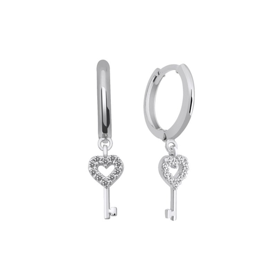 Ürün resmi: Rodyum Kaplama Anahtar & Kalp Tanesi Zirkon Taşlı Hagi Gümüş Küpe
